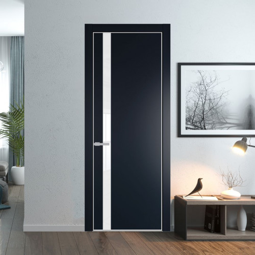 Межкомнатная дверь ProfilDoors 18 PE с вставкой из стекла лак классик Нэви Блу с алюминиевой кромкой Матовая