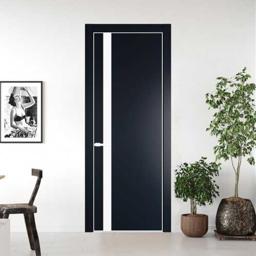 Межкомнатная дверь ProfilDoors 18 PE с вставкой из стекла монохром белый просветленный Нэви Блу с алюминиевой кромкой Вайт