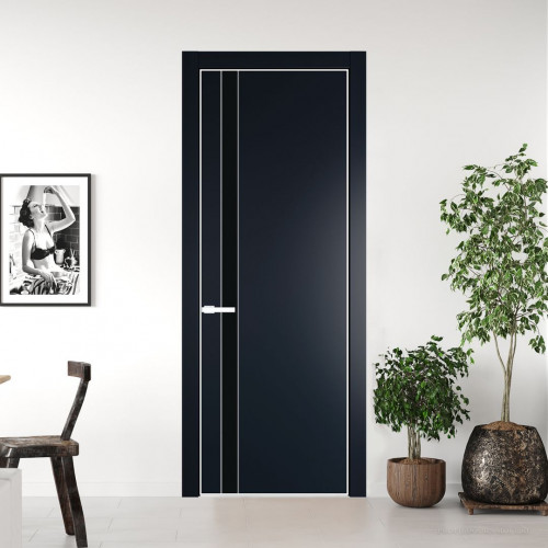 Межкомнатная дверь ProfilDoors 18 PE с вставкой из стекла монохром черный Нэви Блу с алюминиевой кромкой Вайт