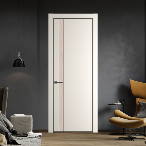 Межкомнатная дверь ProfilDoors 18 PE с вставкой Каштан светлый Перламутр белый с алюминиевой кромкой Серая Ночь