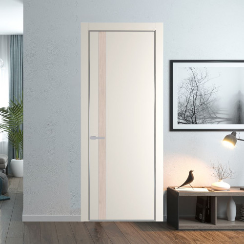 Межкомнатная дверь ProfilDoors 18 PE с вставкой Каштан светлый Перламутр белый с алюминиевой кромкой Серебро