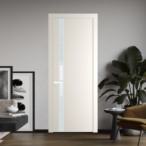 Межкомнатная дверь ProfilDoors 18 PE с вставкой из стекла белый лак Перламутр белый с алюминиевой кромкой Вайт