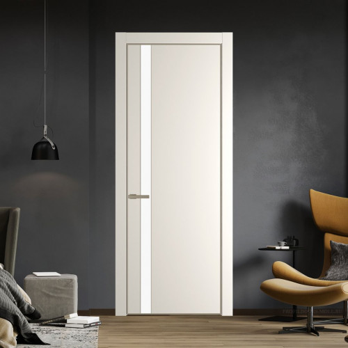 Межкомнатная дверь ProfilDoors 18 PE с вставкой из стекла монохром белый просветленный Перламутр белый с алюминиевой кромкой Никель