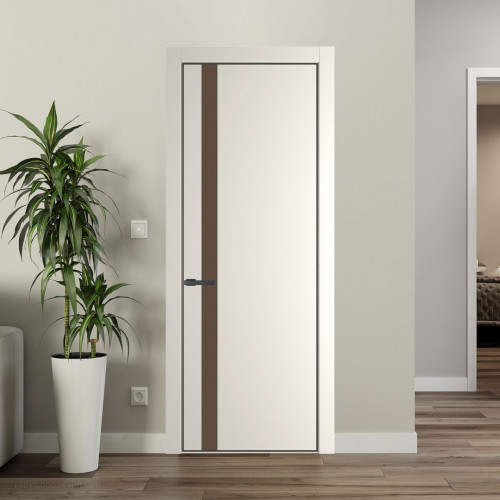 Межкомнатная дверь ProfilDoors 18 PE с вставкой из стекла монохром гляссе Перламутр белый с алюминиевой кромкой Серая Ночь