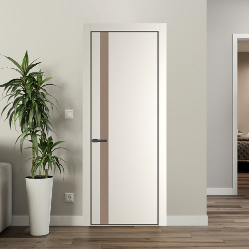 Межкомнатная дверь ProfilDoors 18 PE с вставкой из стекла монохром капучино Перламутр белый с алюминиевой кромкой Серая Ночь