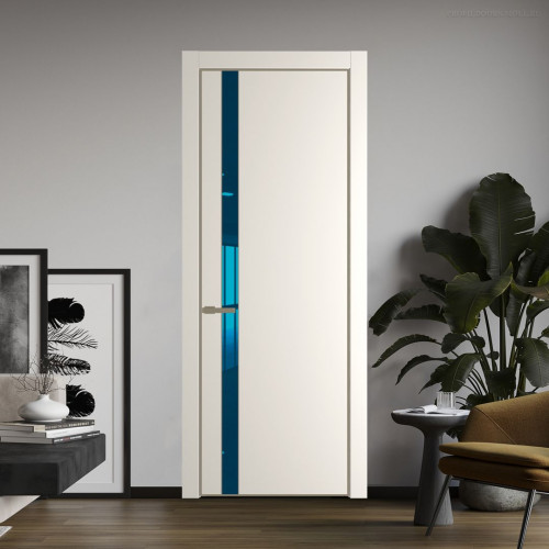 Межкомнатная дверь ProfilDoors 18 PE с вставкой из стекла зеркало blue Перламутр белый с алюминиевой кромкой Шампань