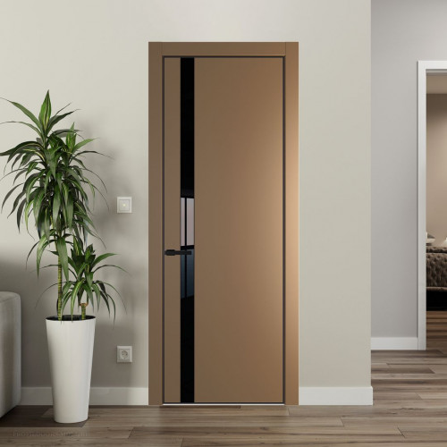Межкомнатная дверь ProfilDoors 18 PE с вставкой из стекла черный лак Перламутр золото с алюминиевой кромкой Черный