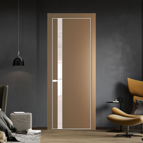 Межкомнатная дверь ProfilDoors 18 PE с вставкой из стекла перламутровый лак Перламутр золото с алюминиевой кромкой Вайт