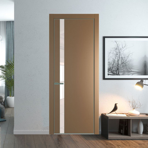 Межкомнатная дверь ProfilDoors 18 PE с вставкой из стекла перламутровый лак Перламутр золото с алюминиевой кромкой Зеленый воск