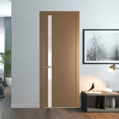 Межкомнатная дверь ProfilDoors 18 PE с вставкой из стекла перламутровый лак Перламутр золото с алюминиевой кромкой Золото