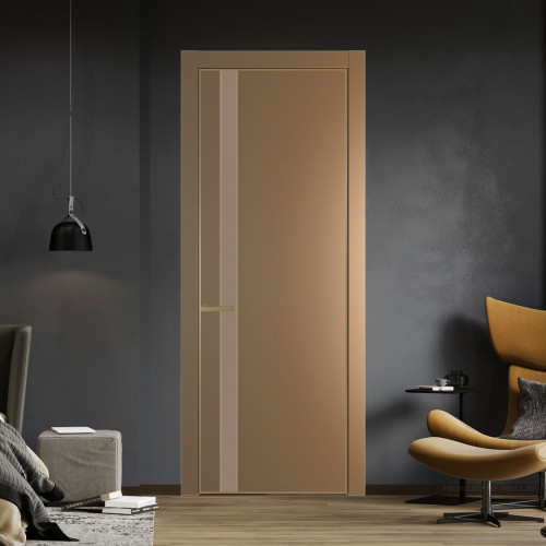Межкомнатная дверь ProfilDoors 18 PE с вставкой из стекла монохром капучино Перламутр золото с алюминиевой кромкой Золото