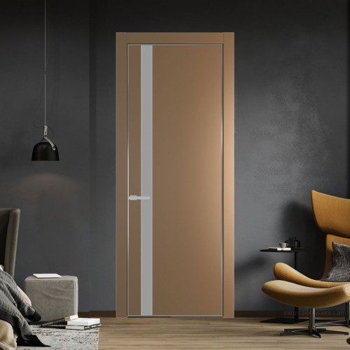 Межкомнатная дверь ProfilDoors 18 PE с вставкой из стекла монохром серый Перламутр золото с алюминиевой кромкой Серебро