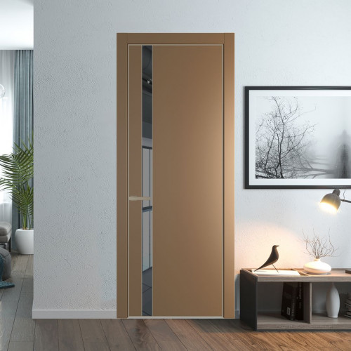 Межкомнатная дверь ProfilDoors 18 PE с вставкой из стекла зеркало grey Перламутр золото с алюминиевой кромкой Никель