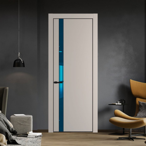 Межкомнатная дверь ProfilDoors 18 PE с вставкой из стекла зеркало blue Сэнд с алюминиевой кромкой Черный
