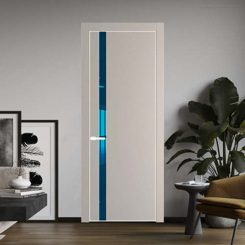 Межкомнатная дверь ProfilDoors 18 PE с вставкой из стекла зеркало blue Сэнд с алюминиевой кромкой Вайт