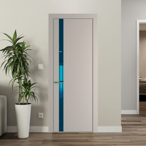 Межкомнатная дверь ProfilDoors 18 PE с вставкой из стекла зеркало blue Сэнд с алюминиевой кромкой Зеленый воск