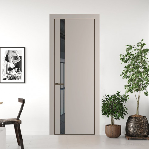 Межкомнатная дверь ProfilDoors 18 PE с вставкой из стекла зеркало grey Сэнд с алюминиевой кромкой Деорэ