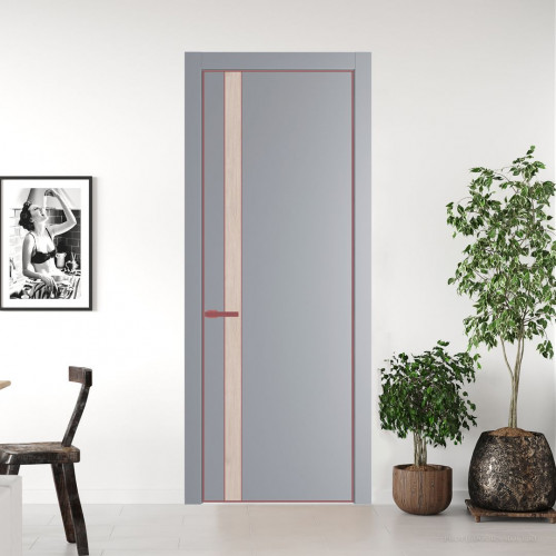 Межкомнатная дверь ProfilDoors 18 PE с вставкой Каштан светлый Смоки с алюминиевой кромкой Красный антрацит