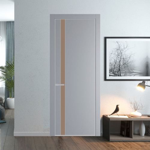 Межкомнатная дверь ProfilDoors 18 PE с вставкой из стекла монохром капучино Смоки с алюминиевой кромкой Матовая