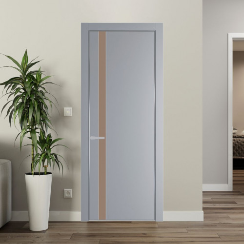 Межкомнатная дверь ProfilDoors 18 PE с вставкой из стекла монохром капучино Смоки с алюминиевой кромкой Серебро