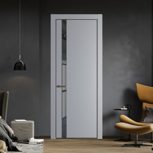 Межкомнатная дверь ProfilDoors 18 PE с вставкой из стекла зеркало grey Смоки с алюминиевой кромкой Деорэ