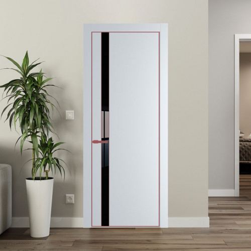 Межкомнатная дверь ProfilDoors 18 PE с вставкой из стекла черный лак Вайт с алюминиевой кромкой Красный антрацит