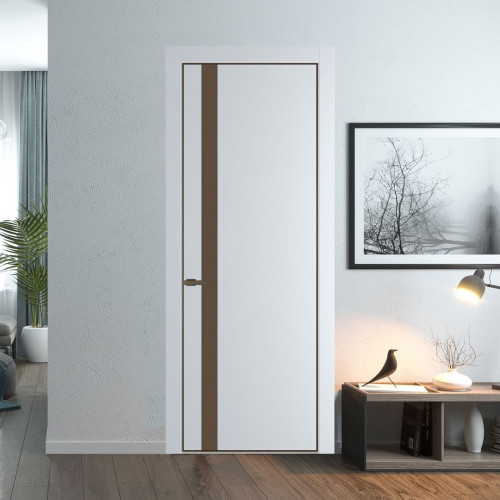 Межкомнатная дверь ProfilDoors 18 PE с вставкой из стекла монохром гляссе Вайт с алюминиевой кромкой Деорэ