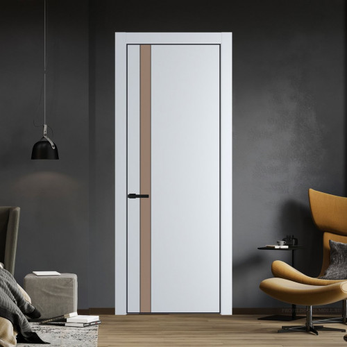 Межкомнатная дверь ProfilDoors 18 PE с вставкой из стекла монохром капучино Вайт с алюминиевой кромкой Черный