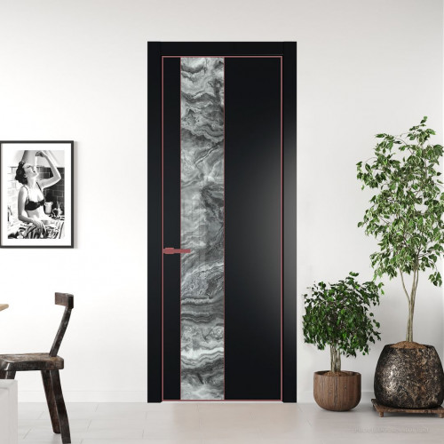 Межкомнатная дверь ProfilDoors 19 PE с вставкой из стекла атриум серебро Блэк с алюминиевой кромкой Красный антрацит