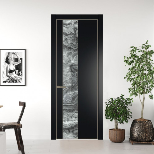 Межкомнатная дверь ProfilDoors 19 PE с вставкой из стекла атриум серебро Блэк с алюминиевой кромкой Шампань