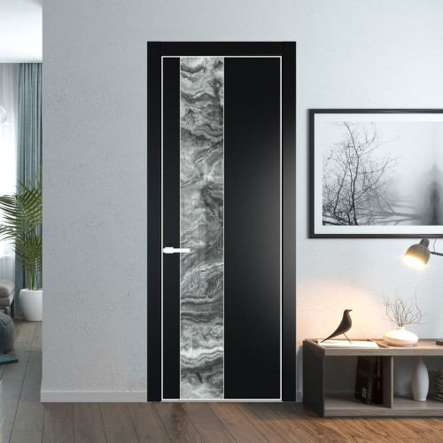 Межкомнатная дверь ProfilDoors 19 PE с вставкой из стекла атриум серебро Блэк с алюминиевой кромкой Вайт