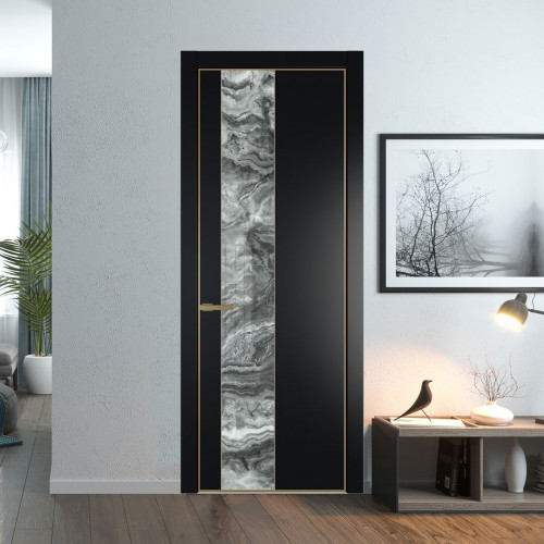 Межкомнатная дверь ProfilDoors 19 PE с вставкой из стекла атриум серебро Блэк с алюминиевой кромкой Золото