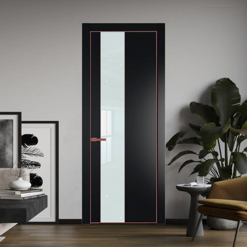 Межкомнатная дверь ProfilDoors 19 PE с вставкой из стекла белый лак Блэк с алюминиевой кромкой Красный антрацит