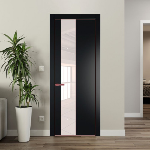 Межкомнатная дверь ProfilDoors 19 PE с вставкой из стекла перламутровый лак Блэк с алюминиевой кромкой Красный антрацит