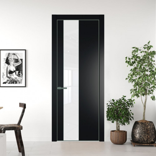 Межкомнатная дверь ProfilDoors 19 PE с вставкой из стекла лак классик Блэк с алюминиевой кромкой Зеленый воск