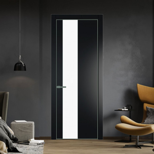 Межкомнатная дверь ProfilDoors 19 PE с вставкой из стекла монохром белый просветленный Блэк с алюминиевой кромкой Зеленый воск