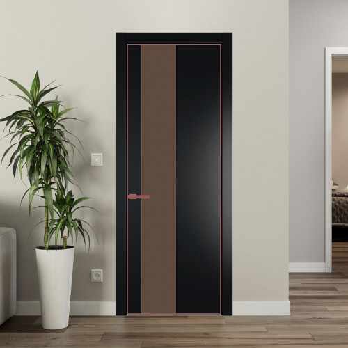 Межкомнатная дверь ProfilDoors 19 PE с вставкой из стекла монохром гляссе Блэк с алюминиевой кромкой Красный антрацит
