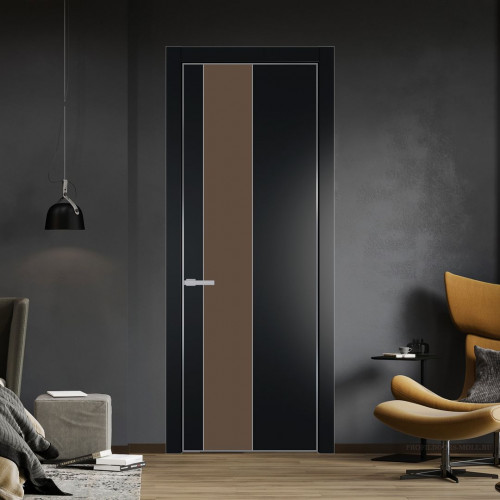 Межкомнатная дверь ProfilDoors 19 PE с вставкой из стекла монохром гляссе Блэк с алюминиевой кромкой Серебро