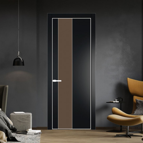 Межкомнатная дверь ProfilDoors 19 PE с вставкой из стекла монохром гляссе Блэк с алюминиевой кромкой Вайт