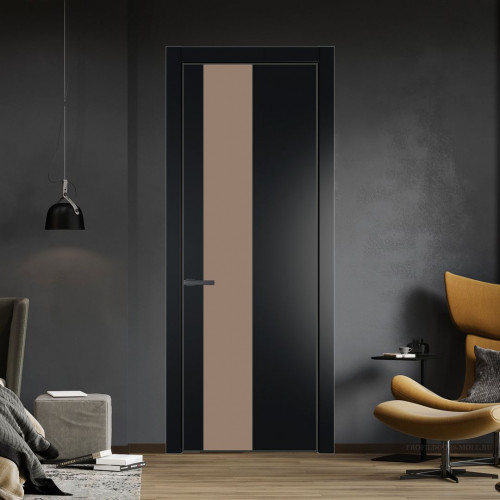 Межкомнатная дверь ProfilDoors 19 PE с вставкой из стекла монохром капучино Блэк с алюминиевой кромкой Серая Ночь
