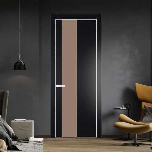 Межкомнатная дверь ProfilDoors 19 PE с вставкой из стекла монохром капучино Блэк с алюминиевой кромкой Вайт