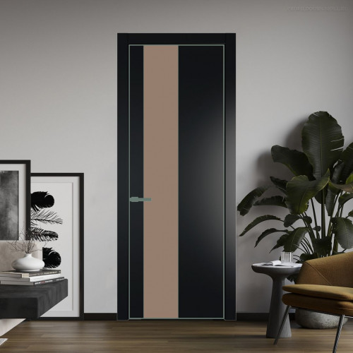 Межкомнатная дверь ProfilDoors 19 PE с вставкой из стекла монохром капучино Блэк с алюминиевой кромкой Зеленый воск