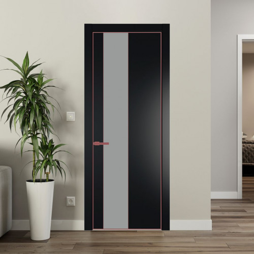 Межкомнатная дверь ProfilDoors 19 PE с вставкой из стекла монохром серый Блэк с алюминиевой кромкой Красный антрацит