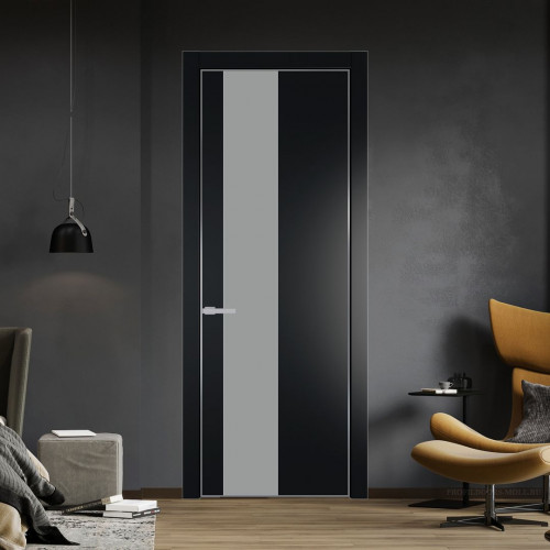 Межкомнатная дверь ProfilDoors 19 PE с вставкой из стекла монохром серый Блэк с алюминиевой кромкой Серебро