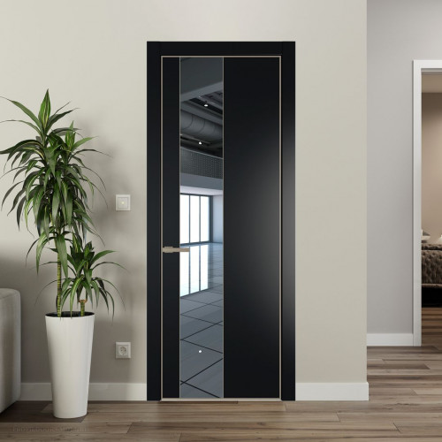 Межкомнатная дверь ProfilDoors 19 PE с вставкой из стекла зеркало Блэк с алюминиевой кромкой Никель