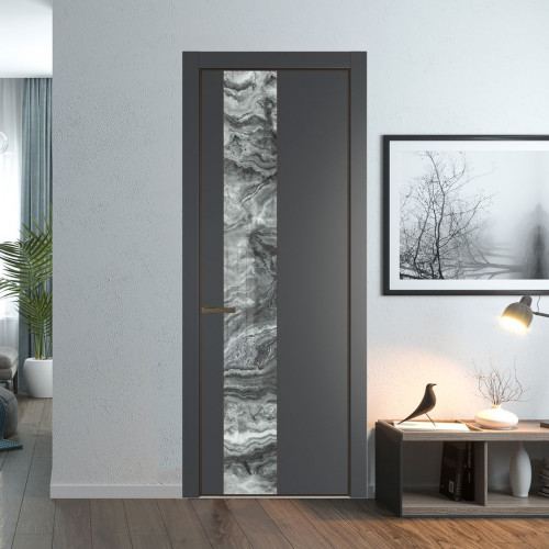 Межкомнатная дверь ProfilDoors 19 PE с вставкой из стекла атриум серебро Графит с алюминиевой кромкой Деорэ