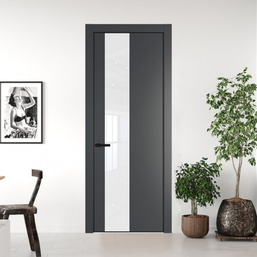 Межкомнатная дверь ProfilDoors 19 PE с вставкой из стекла лак классик Графит с алюминиевой кромкой Черный