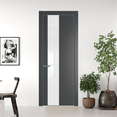 Межкомнатная дверь ProfilDoors 19 PE с вставкой из стекла лак классик Графит с алюминиевой кромкой Зеленый воск