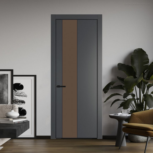 Межкомнатная дверь ProfilDoors 19 PE с вставкой из стекла монохром гляссе Графит с алюминиевой кромкой Черный