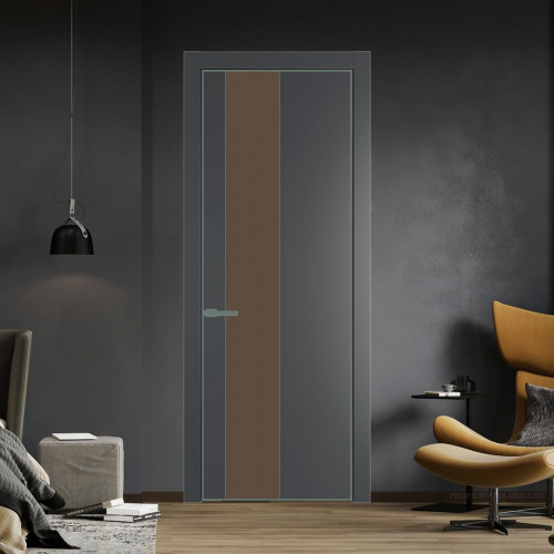 Межкомнатная дверь ProfilDoors 19 PE с вставкой из стекла монохром гляссе Графит с алюминиевой кромкой Зеленый воск